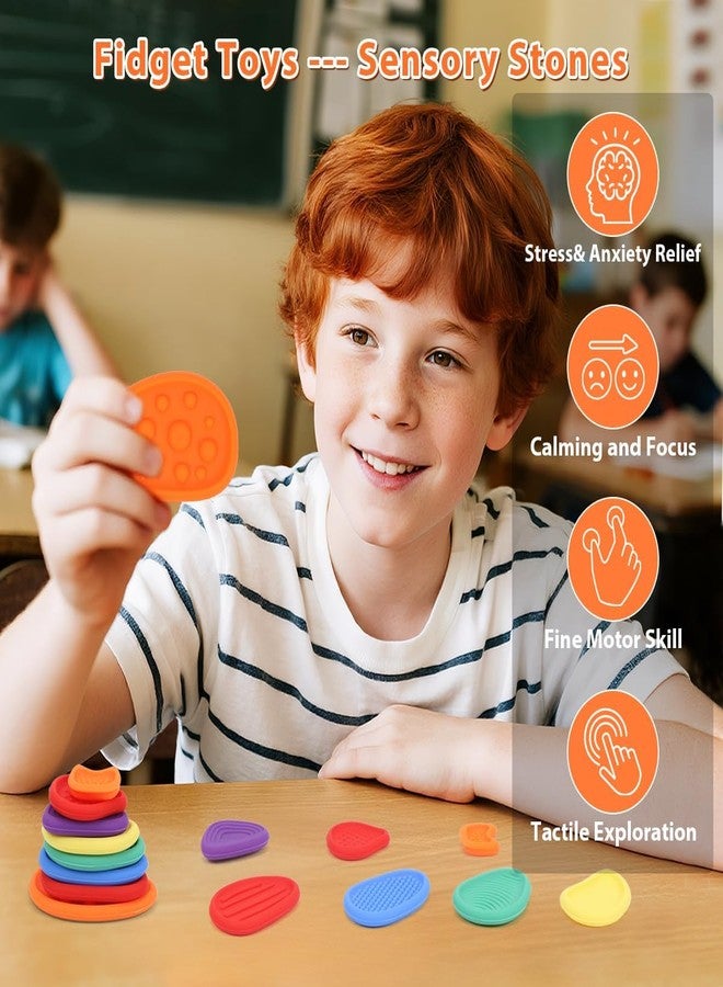 squishy 9 PCS Sensory Toys, Sensory Stones for Autistic Kids and Adults, Fidget Toys for Stress Relief and Focus, Tactile Sensory Toys with Storage Box - Image 2